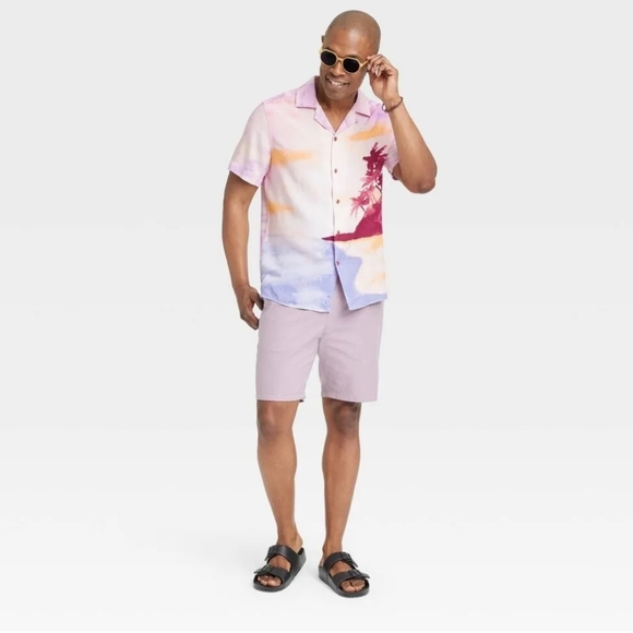 Goodfellow & Co rayon button-down short sleeve shirt sunset and palms tr… - Picture 2 of 7